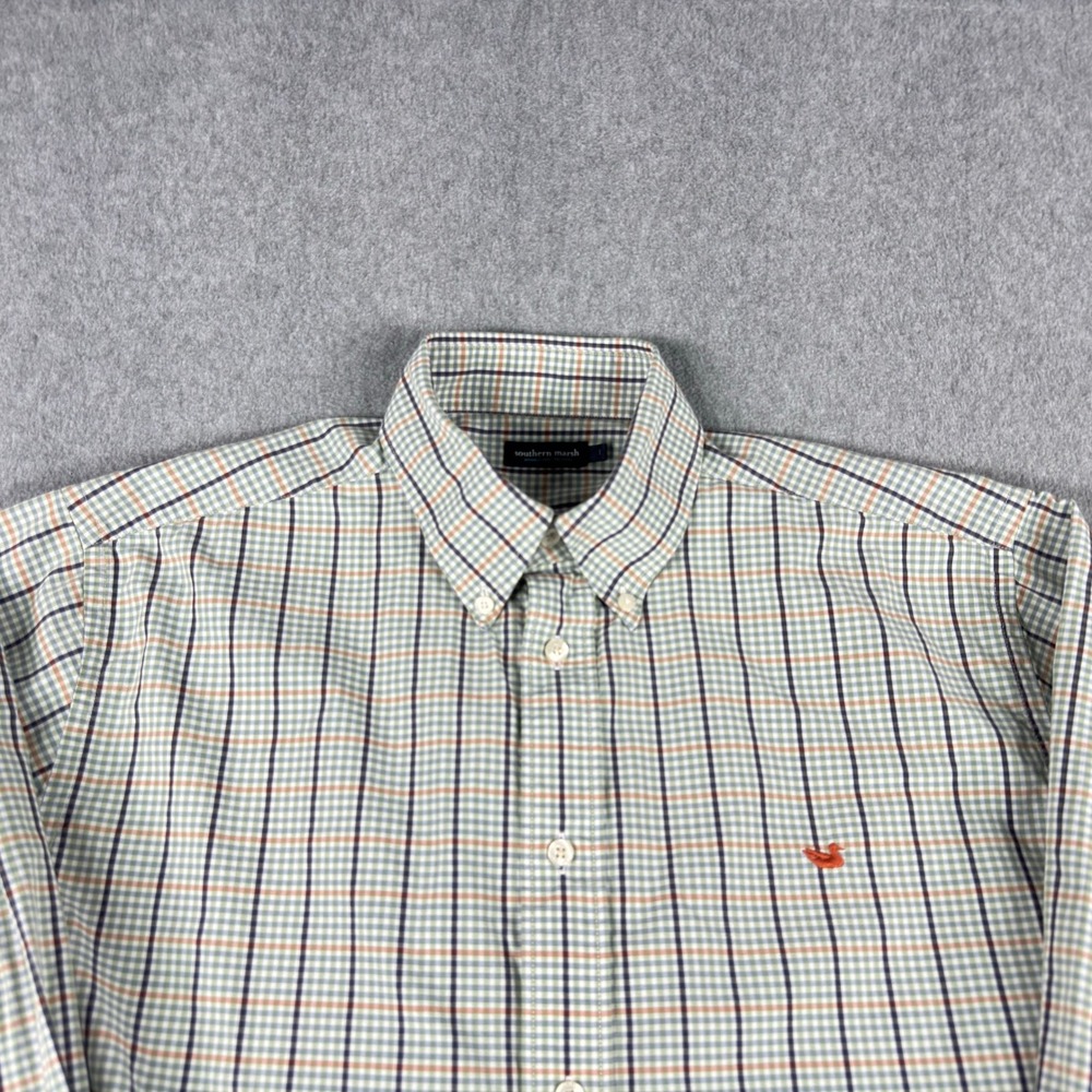 Southern Marsh Shirt Mens Large Wrinkle Free Green Plaid Check Button Down